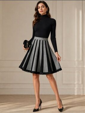 Pura Vida Black & Gray Striped Circle Skirt